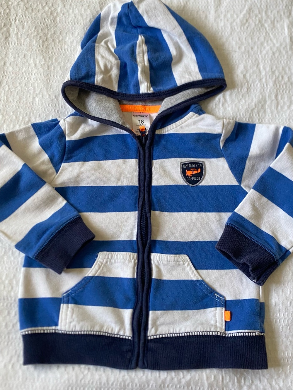 Carter's Blue & White Striped Hooded Zip-Up Sweatshirt